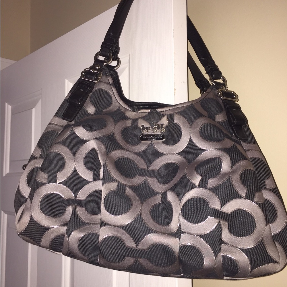 Coach Black and Silver Signature Shoulder Bag